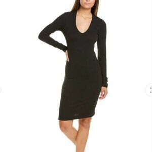 James Perse Black Deep V Fitted Long Sleeve Dress